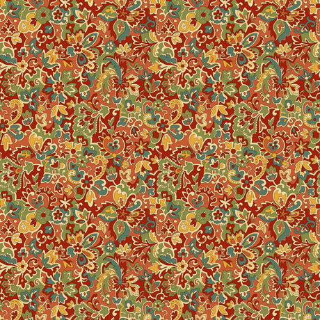 Ophelia Packed Jacobean Tangerine Quilting Treasures Fabrics Cotton Fabric