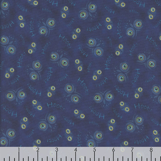 Opulent Owls Hoot & Owl Eyes Navy Blue Marjorie Sarnat Quilting Treasures Cotton Fabric