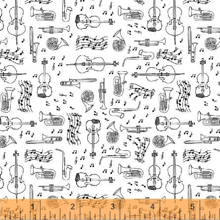 Opus Music Instruments White Whistler Studios Windham Fabrics Cotton Quilting WF-50798-1
