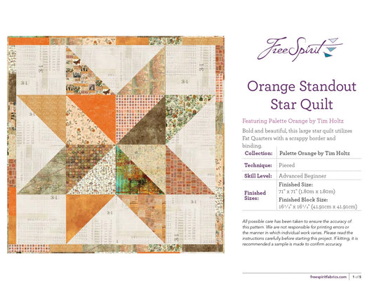Orange Standout Star Quilt Eclectic Elements Orange Palette Tim Holtz Free Spirit-FREE PATTERN