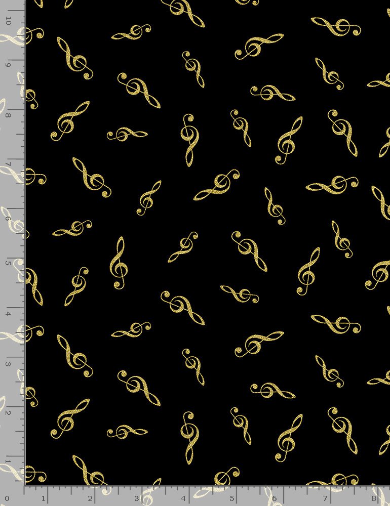 Orchestra Music G-Clefs Metallic Black Timeless Treasures Cotton Fabric