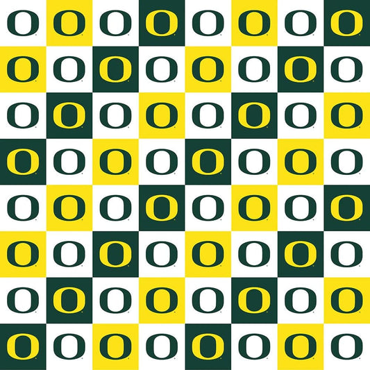 Oregon Ducks NCAA College Mini Blocks- Chess-Like Sykel Cotton Fabric OR-1158