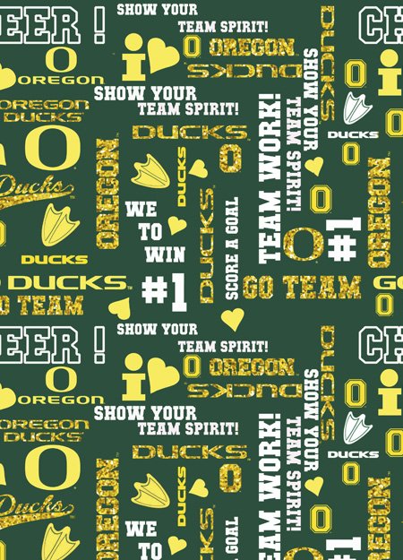Oregon Ducks NCAA Glitter Gold Metallic Lettering Sykel Cotton Fabric OR-1142