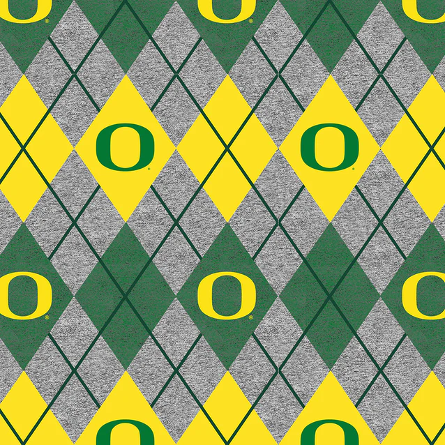 Oregon Ducks NCAA College Heather Argyle Sykel Enterprises Polyester FLEECE Fabric OR-1148