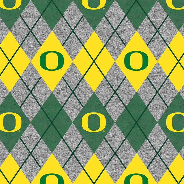Oregon Ducks NCAA College Heather Argyle Sykel Enterprises Polyester FLEECE Fabric OR-1148 | US Fabric Shop