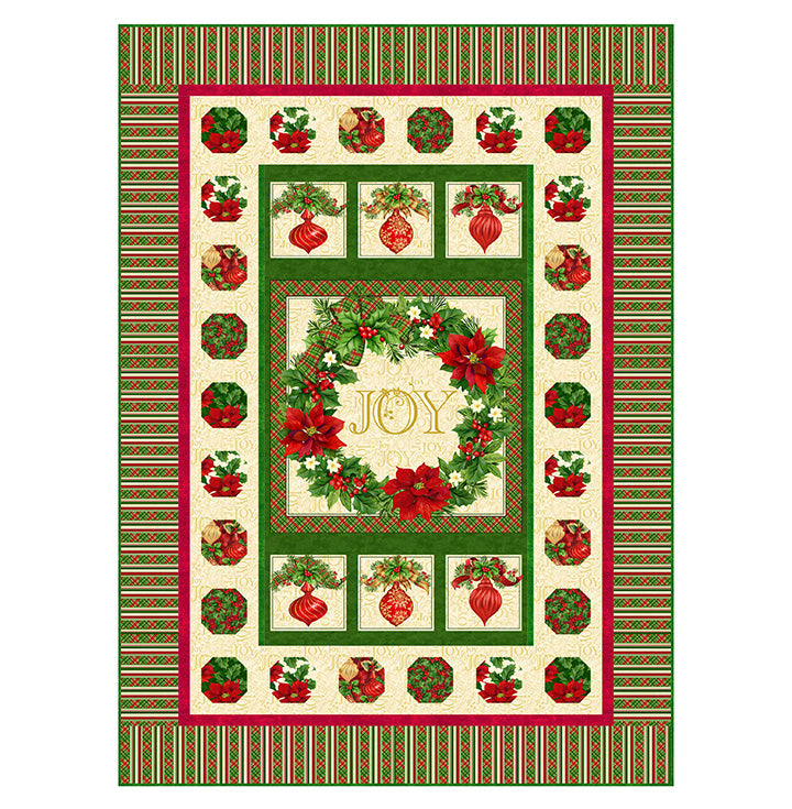 Ornaments and Wreaths Digital Quilt Top 48"x 66" Deck the Halls Liza Bea Studio Northcott Cotton Fabric NC-DQ3622
