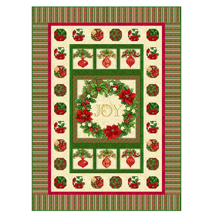 Ornaments and Wreaths Digital Quilt Top 48"x 66" Deck the Halls Liza Bea Studio Northcott Cotton Fabric NC-DQ3622 | US Fabric Shop