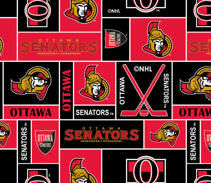 Ottawa Senators NHL Hockey Geometric Sykel Enterprises Polyester FLEECE Fabric NHL-012-SEN | US Fabric Shop