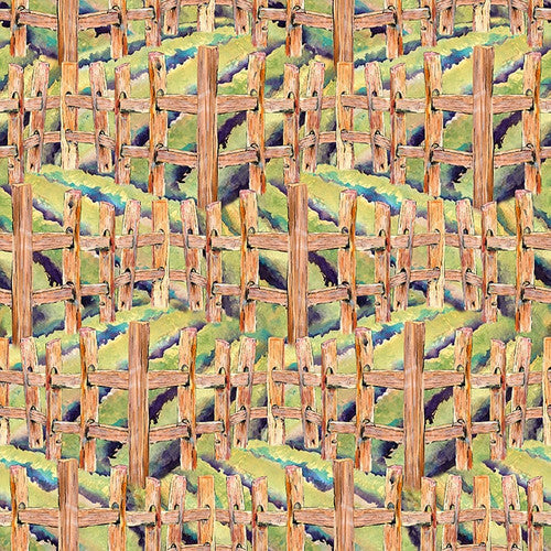 Out of Farm's Way Farm Field and Fence Allover Print Brown Anne Gregory Blank Quilting Cotton Fabric  BQ-3255-32