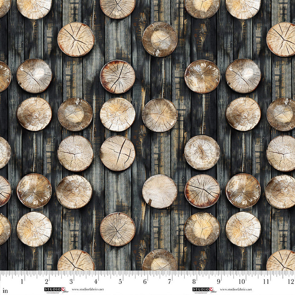 Out of the Woodwork Slices Smoke Funny Girl Studio E Cotton Fabric SE-8555-95