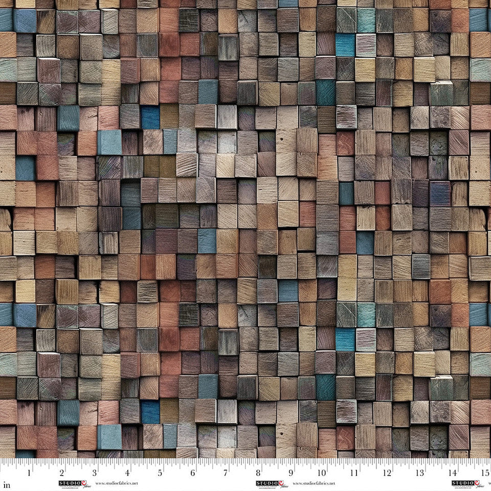 Out of the Woodwork Stack Mocha Funny Girl Studio E Cotton Fabric SE-8558-38