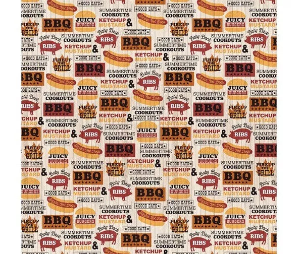 Outdoor Kitchen Words BBQ Beige Michael Miller Cotton Fabric MM-DCX10541-Beige