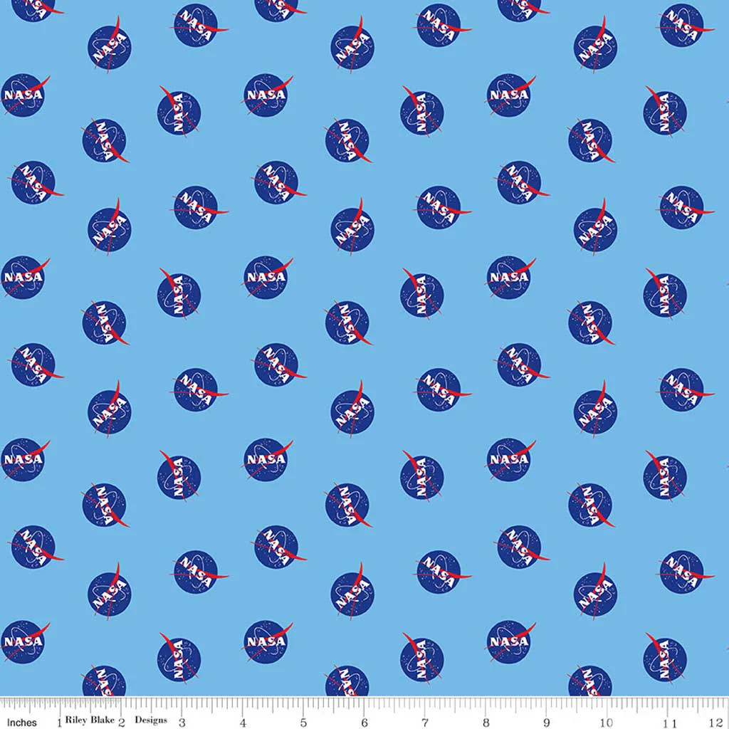 Outer Space by NASA Logo Toss Sky Blue Riley Blake Designs Cotton Fabric RB-C15484-SKY