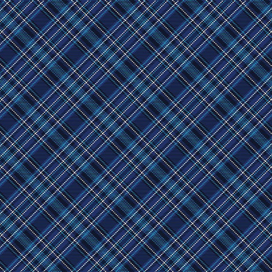 Owl Always Love You Tartan Plaid Navy Blue Timeless Treasures Cotton Fabric
