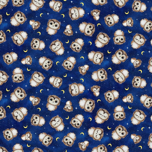 Owl Always Love You Tossed Owls & Moon Night Blue Timeless Treasures Cotton Fabric TT-Star-CD3296-Night