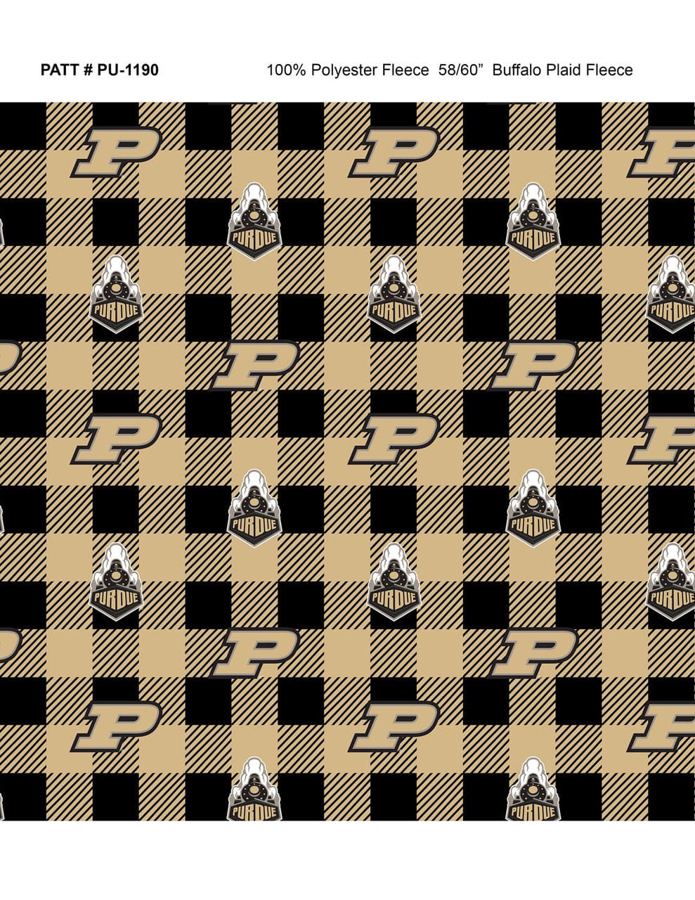 Purdue Boilermakers NCAA College Buffalo Plaid Sykel Enterprises Polyester FLEECE Fabric PU-1190 | US Fabric Shop