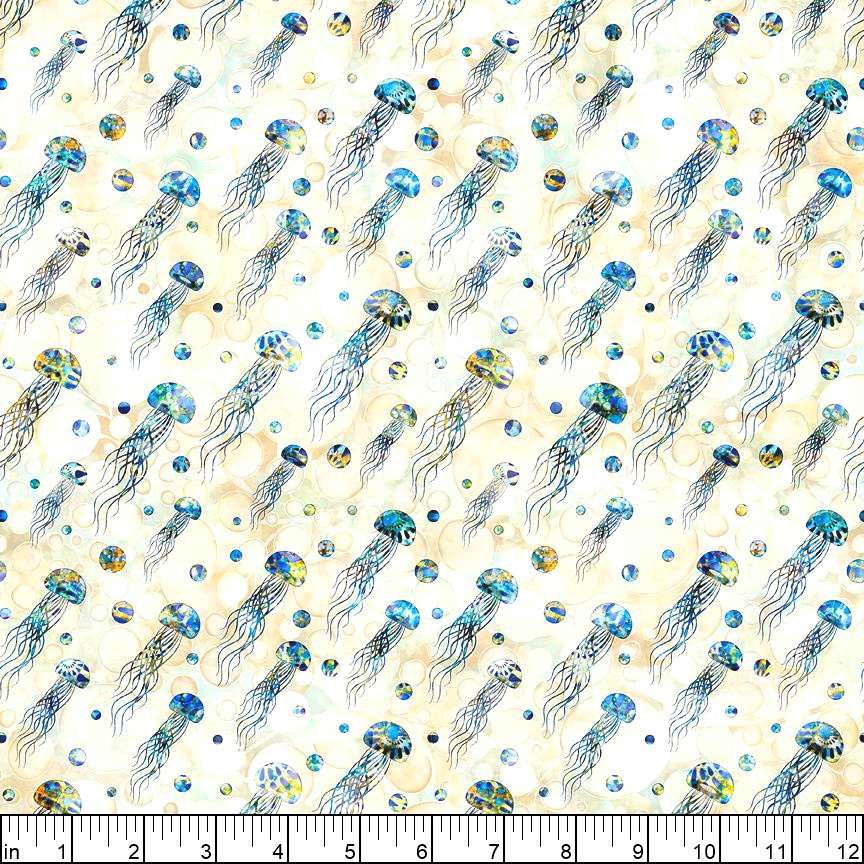 Pacifica Jelly Fish Ecru Cream Dan Morris Quilting Treasures Cotton Fabric