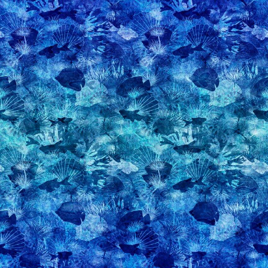 Pacifica Ocean Scenic Ombre Dark Blue Dan Morris Quilting Treasures Cotton Fabric