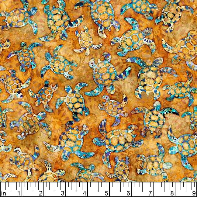 Pacifica Sea Turtles Gold Dan Morris Quilting Treasures Cotton Fabric