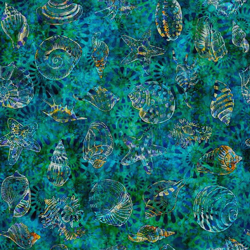 Pacifica Shell Toss Turquoise Dan Morris Quilting Treasures Cotton Fabric
