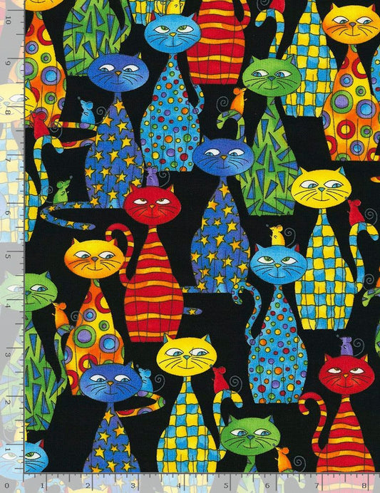Packed Cats Black Patrick Lose Timeless Treasures Cotton Fabric TT-PAT-CD4217-BLACK