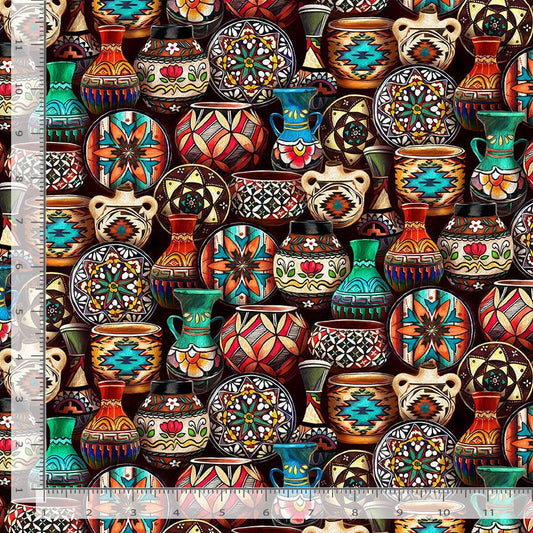 Painted Cactus Southwest Pottery Multi Timeless Treasures Cotton Fabric TT-WEST-CD3856-MULTI