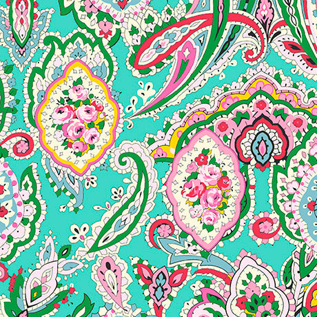Paisley Punch Paisley Turquoise Quilting Treasures Cotton Fabric QT-2600-31031-Q