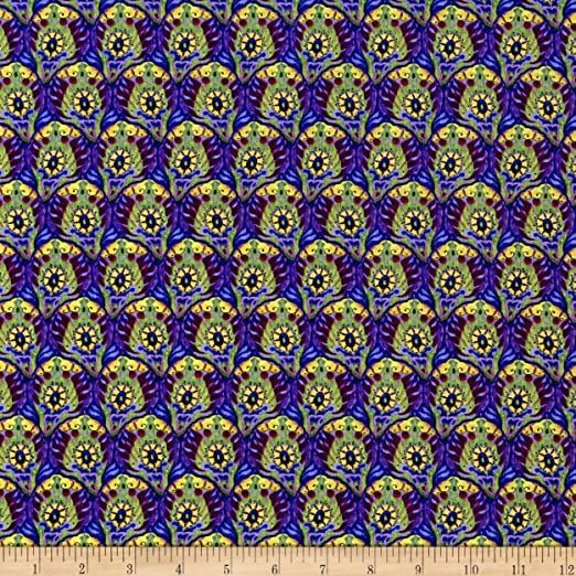 Pansy Prose Abstract Scallop Green and Blue Blank Quilting Cotton Fabric