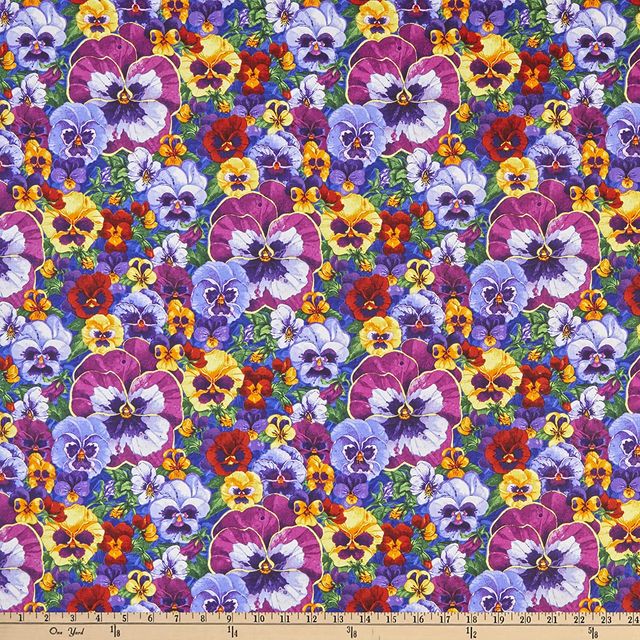 Pansy Prose Large Pansy Periwinkle Blank Cotton Fabric