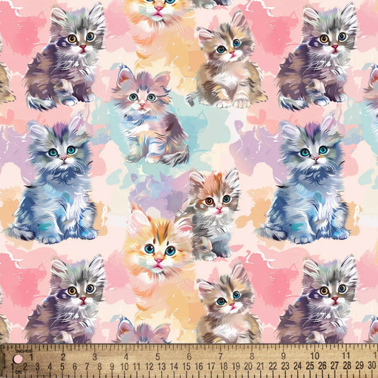 Pastel Cats Kittens Multi David Textiles Cotton Fabric DT-DX-7050-5C-1