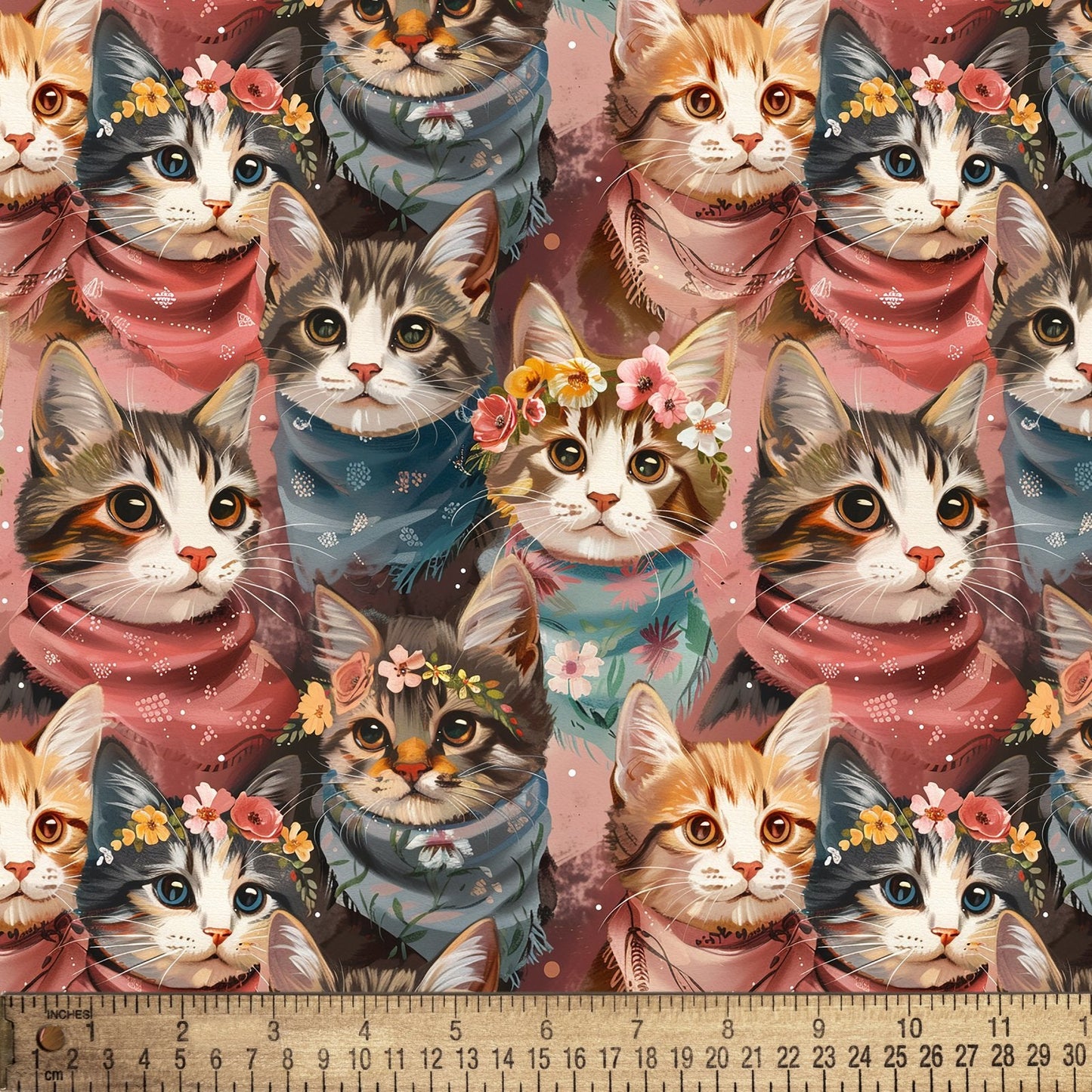 Pastel Cats Playful Cats Multi David Textiles Cotton Fabric DT-DX-7060-5C-1