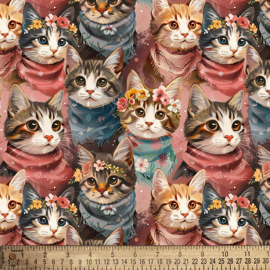 Pastel Cats Playful Cats Multi David Textiles Cotton Fabric DT-DX-7060-5C-1