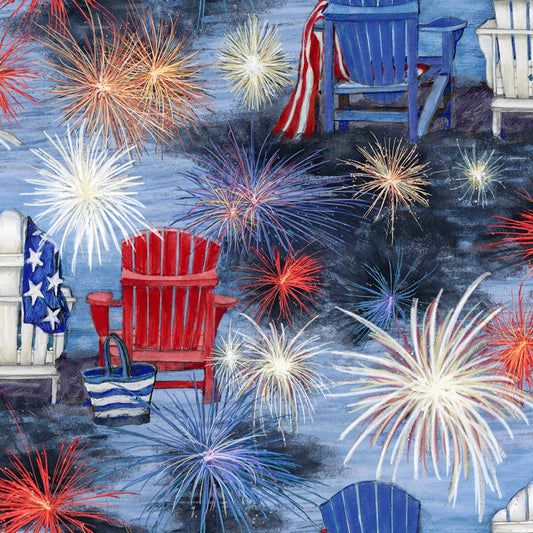 Patriotic Chair Scene fireworks Springs Creative Cotton Fabric