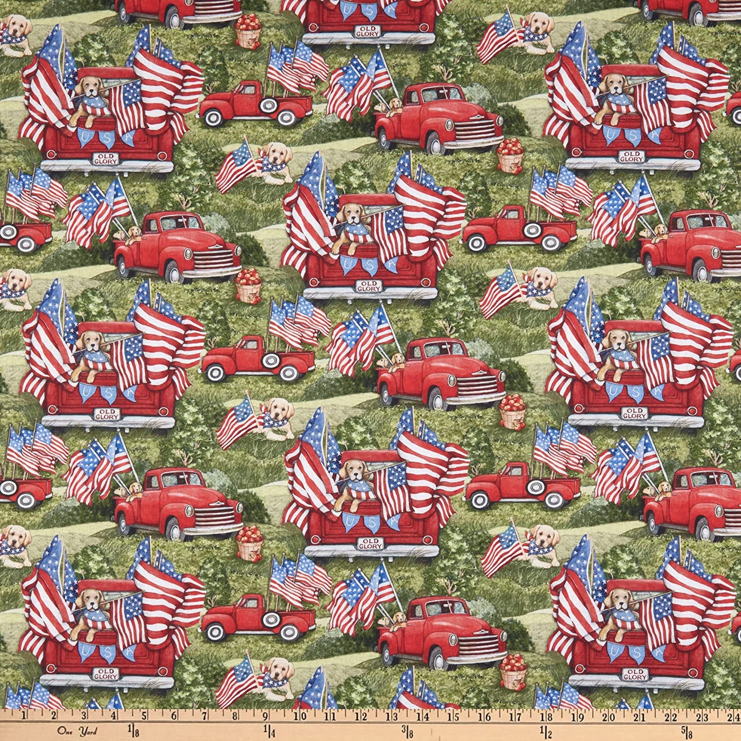 Patriotic Dogs Red Truck Flags Susan Winget Springs Creative Cotton Fabric