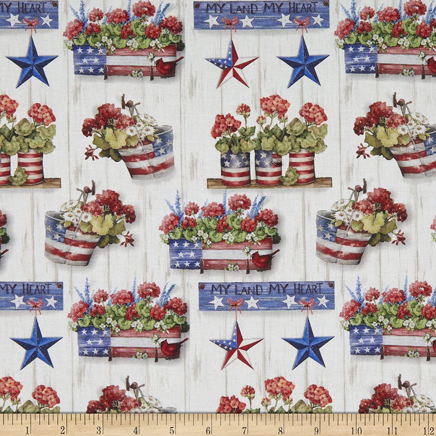 Patriotic Cardinal Birdhouses Blue Susan Winget Springs Creative Cotton Fabric