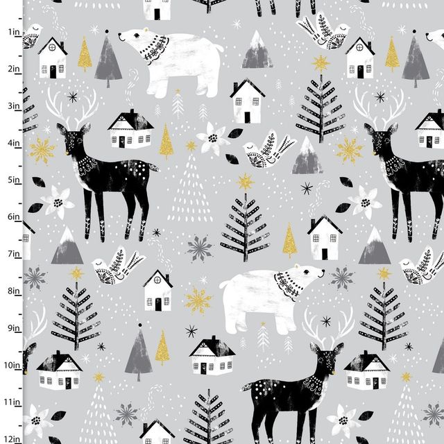 Peace Earth Animals Glitter Gray Beth Albert 3 Wishes Cotton Fabric