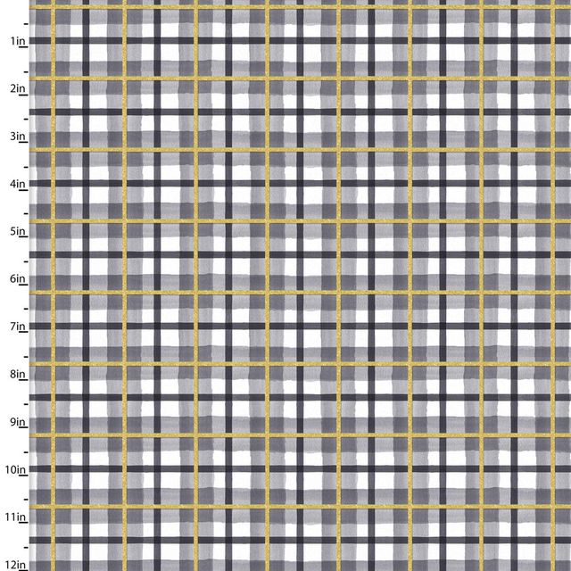 Peace Earth Plaid Glitter Gray Gold Beth Albert 3 Wishes Cotton Fabric
