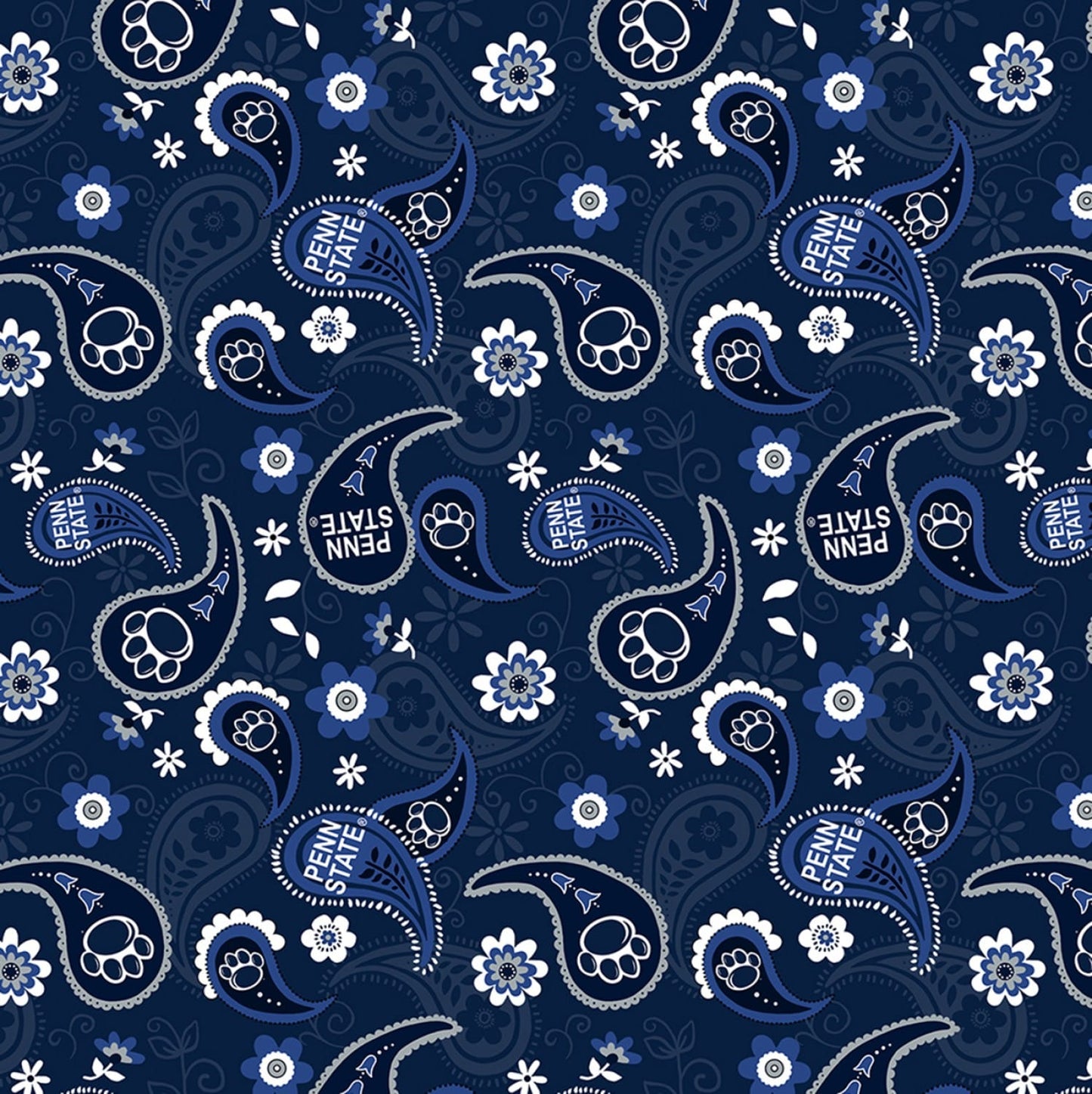 Penn State Nittany Lions NCAA College Paisley Bandana Cotton Fabric PENN-1200