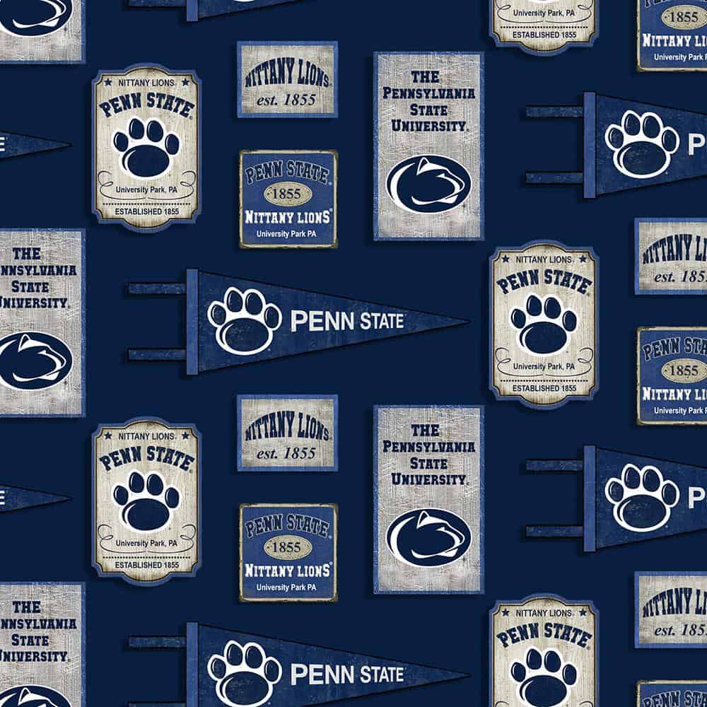 Penn State University Nittany Lions NCAA PSU Vintage Pennant Cotton Fabric PS-1267