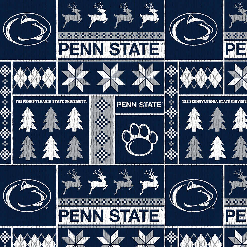 Penn State Nittany Lions NCAA College Holiday Sweater Sykel Enterprises Polyester Fleece Fabric PS-1182 | US Fabric Shop