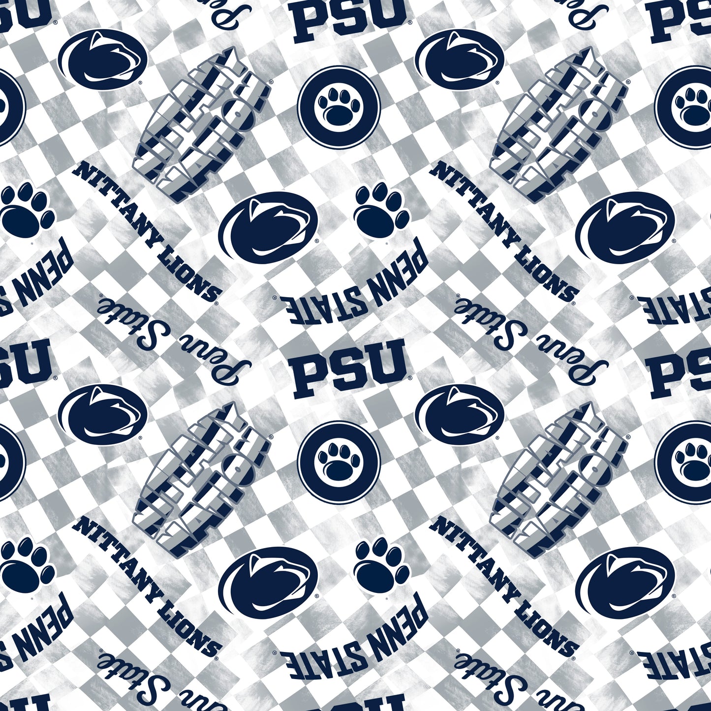 Penn State Nitanny Lions NCAA College Checks White Sykel Enterprises Canvas Duck Cloth Cotton Fabric PS-1380-White