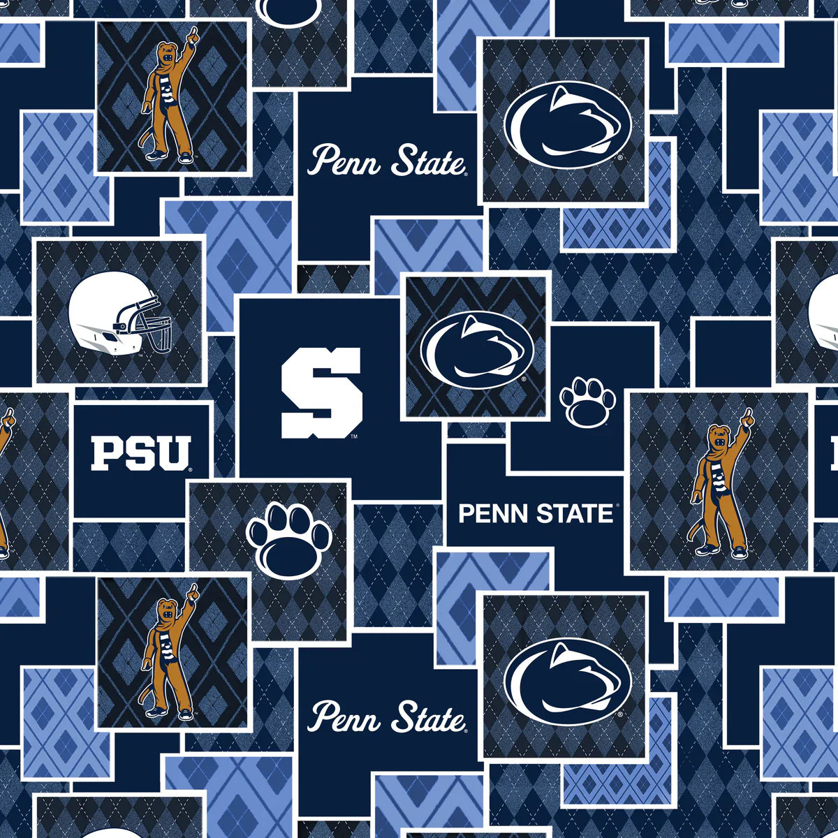 Penn State Nittany Lions NCAA College Argyle Boxes Sykel Cotton Fabric SYK-PS-1371