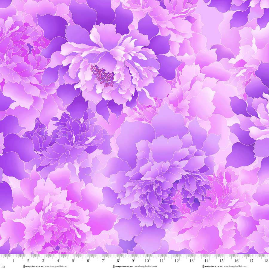 Peony Paradise 118" Wide back Lilac Purple Color Principle Henry Glass Cotton Fabric HG-3603W-50