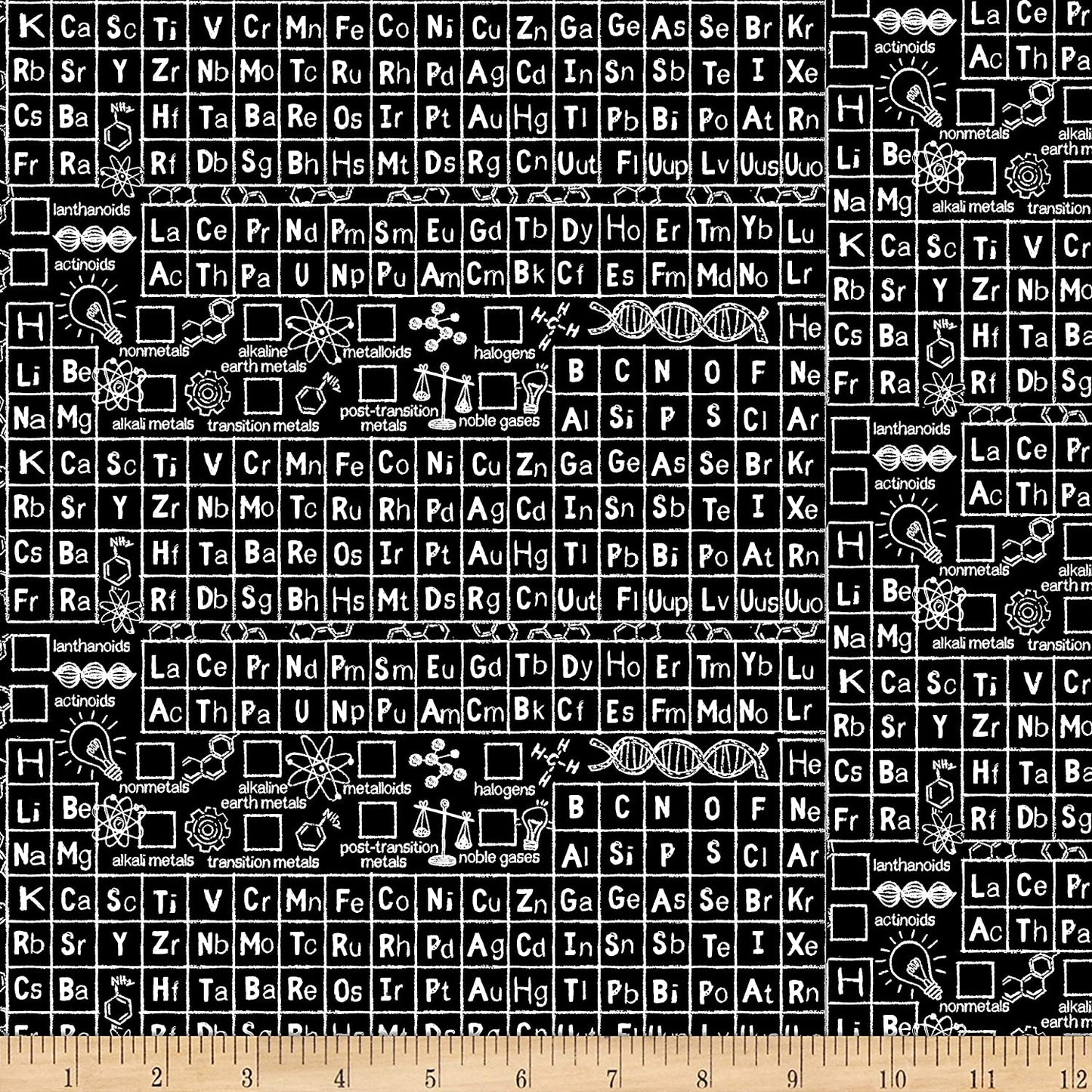 Periodic Table Math and Science Chemistry Blackboard Chalk Black Timeless Treasures Cotton Fabric