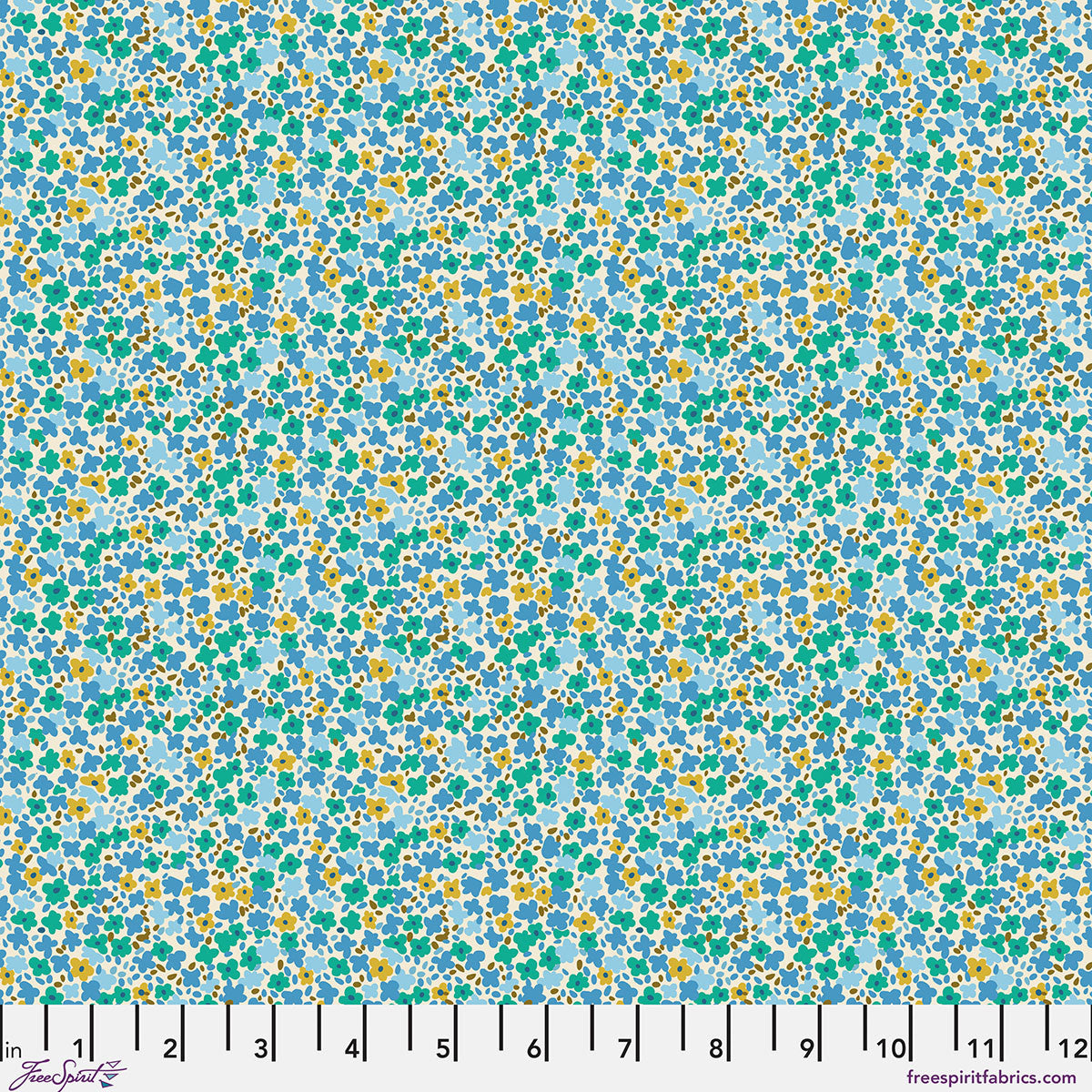 Petite Prints Ditsy Julep Floral Green Blue August Ellery Free Spirit Cotton Fabric FS-PWAE001.JULEP