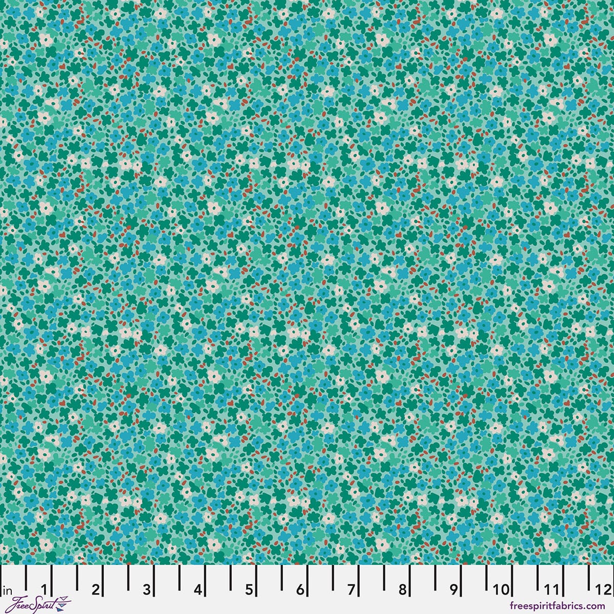 Petite Prints Ditsy Mint Floral Green Blue White Red August Ellery Free Spirit Cotton Fabric FS-PWAE001.MINT | US Fabric Shop