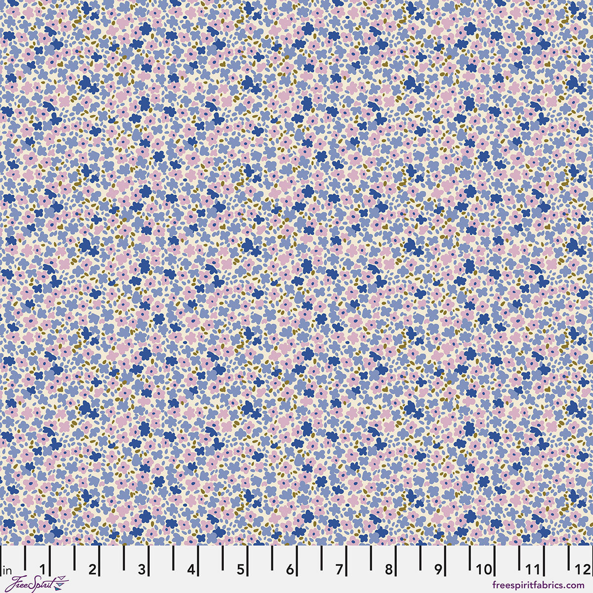 Petite Prints Ditsy Periwinkle Floral Blue Purple August Ellery Free Spirit Cotton Fabric FS-PWAE001.PERIWINKLE