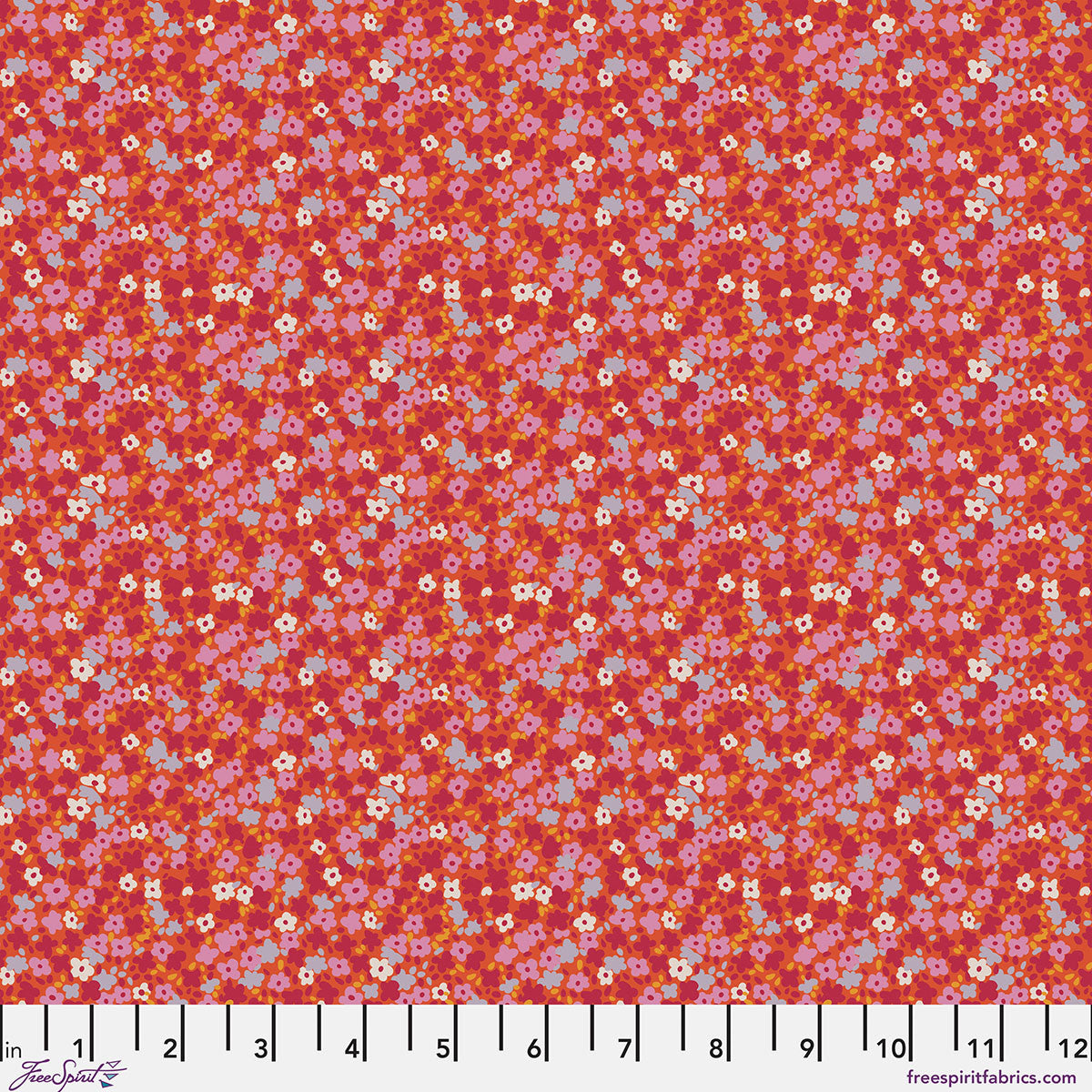 Petite Prints Ditsy Watermelon Floral Orange Purple White August Ellery Free Spirit Cotton Fabric FS-PWAE001.WATERMELON