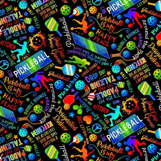 Elite Athlete Pickleball Words Blue Gail Cadden Timeless Treasures Cotton Fabric