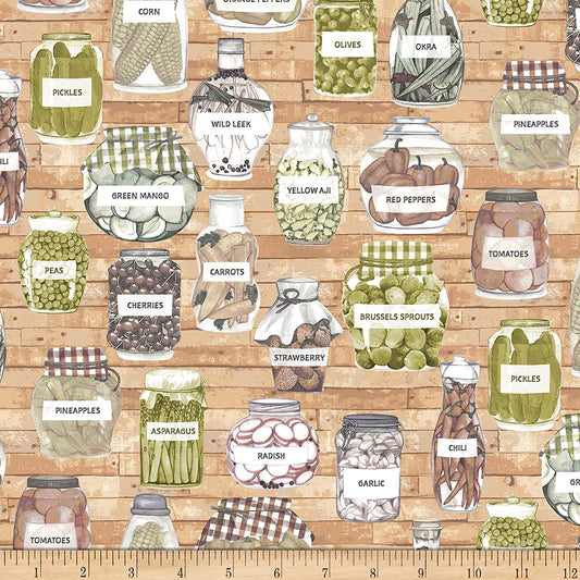 Certified Delicious Pickled Produce Birch Brown Windham Cotton Fabric WF-52441D-2